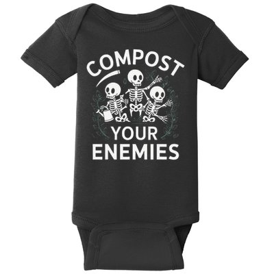 Compost Your Enemies Funny Gardening Skeleton Halloween Baby Bodysuit