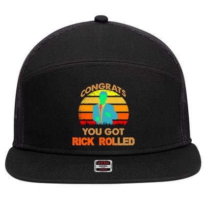 Congrats You Got Rick Rolled Meme 7 Panel Mesh Trucker Snapback Hat