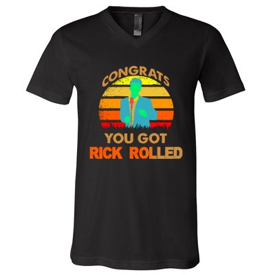 Congrats You Got Rick Rolled Meme V-Neck T-Shirt