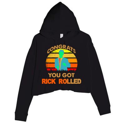 Congrats You Got Rick Rolled Meme Crop Fleece Hoodie