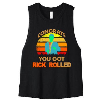 Congrats You Got Rick Rolled Meme Women's Racerback Cropped Tank