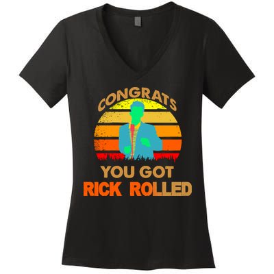 Congrats You Got Rick Rolled Meme Women's V-Neck T-Shirt