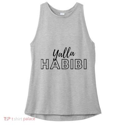 Cool Yalla Habibi Arabic Writing Ladies PosiCharge Tri-Blend Wicking Tank