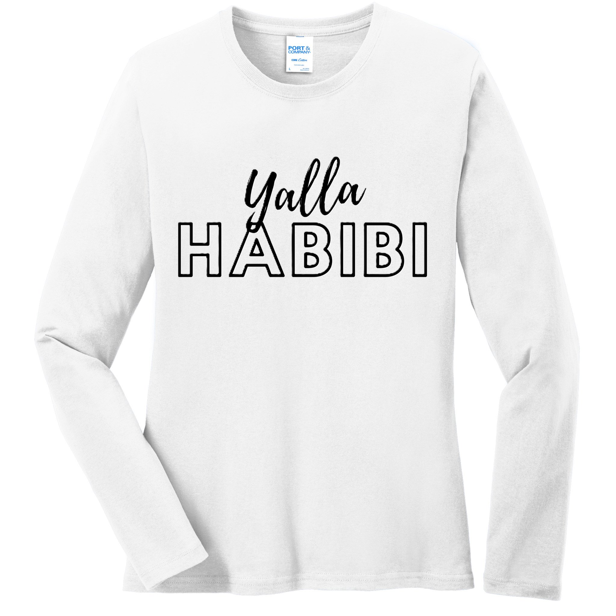 Cool Yalla Habibi Arabic Writing Ladies Long Sleeve Shirt