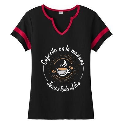 Cafecito Y Jesus Reagalo Cristiano Christian Spanish Ladies Halftime Notch Neck Tee