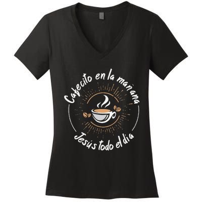 Cafecito Y Jesus Reagalo Cristiano Christian Spanish Women's V-Neck T-Shirt