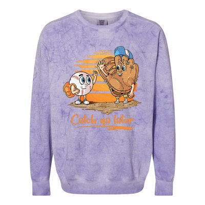 Catch Ya Later Cartoon Baseball Glove And Baseball Colorblast Crewneck Sweatshirt