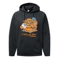 Catch Ya Later Cartoon Baseball Glove And Baseball Performance Fleece Hoodie