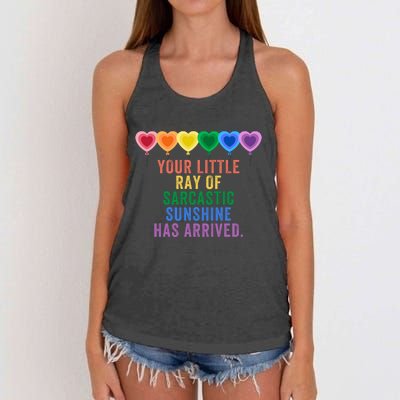 Colorful Your Little Ray Of Sarcastic Sunshine Has Arrived Women's Knotted Racerback Tank