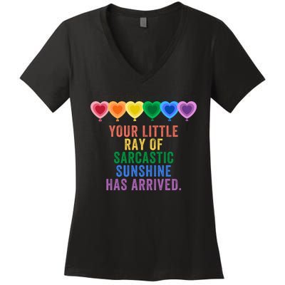 Colorful Your Little Ray Of Sarcastic Sunshine Has Arrived Women's V-Neck T-Shirt