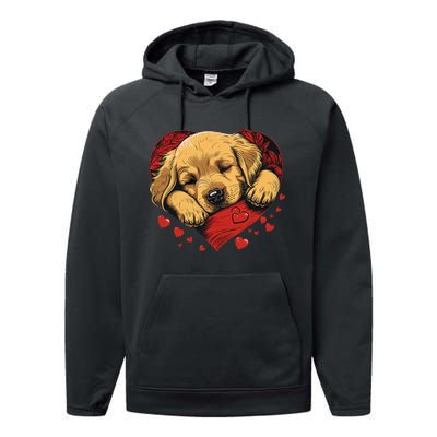 Cute Yellow Labrador Retriever Dog Art Golden Retriever Performance Fleece Hoodie