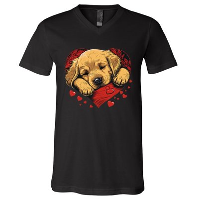 Cute Yellow Labrador Retriever Dog Art Golden Retriever V-Neck T-Shirt