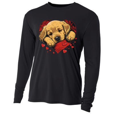 Cute Yellow Labrador Retriever Dog Art Golden Retriever Cooling Performance Long Sleeve Crew