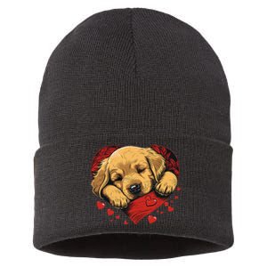 Cute Yellow Labrador Retriever Dog Art Golden Retriever Sustainable Knit Beanie