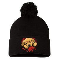 Cute Yellow Labrador Retriever Dog Art Golden Retriever Pom Pom 12in Knit Beanie