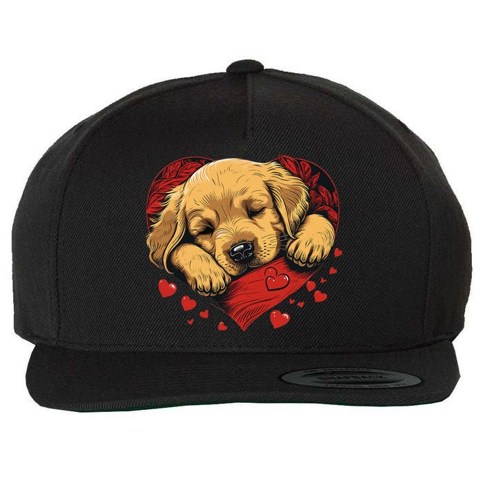 Cute Yellow Labrador Retriever Dog Art Golden Retriever Wool Snapback Cap