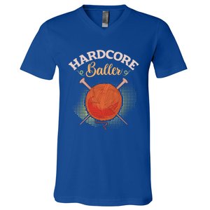 Crochet Yarn Lovers Hardcore Baller Funny Crocheting Gift V-Neck T-Shirt