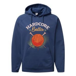 Crochet Yarn Lovers Hardcore Baller Funny Crocheting Gift Performance Fleece Hoodie