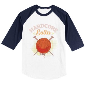 Crochet Yarn Lovers Hardcore Baller Funny Crocheting Gift Baseball Sleeve Shirt