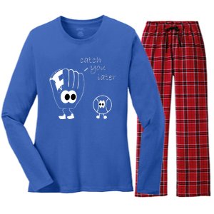 Catch You Later Funny Baseball Women's Long Sleeve Flannel Pajama Set 