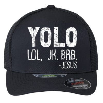 Christian Yolo Lol Jk Brb Jesus Christmas XMas Religious Flexfit Unipanel Trucker Cap