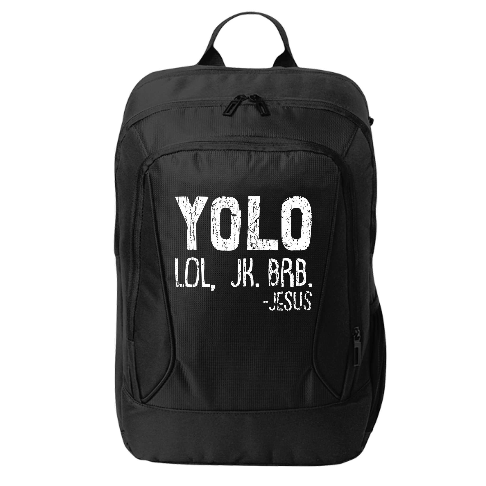 Christian Yolo Lol Jk Brb Jesus Christmas XMas Religious City Backpack