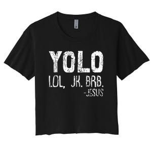 Christian Yolo Lol Jk Brb Jesus Christmas XMas Religious Women's Crop Top Tee