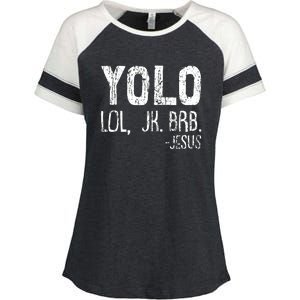 Christian Yolo Lol Jk Brb Jesus Christmas XMas Religious Enza Ladies Jersey Colorblock Tee