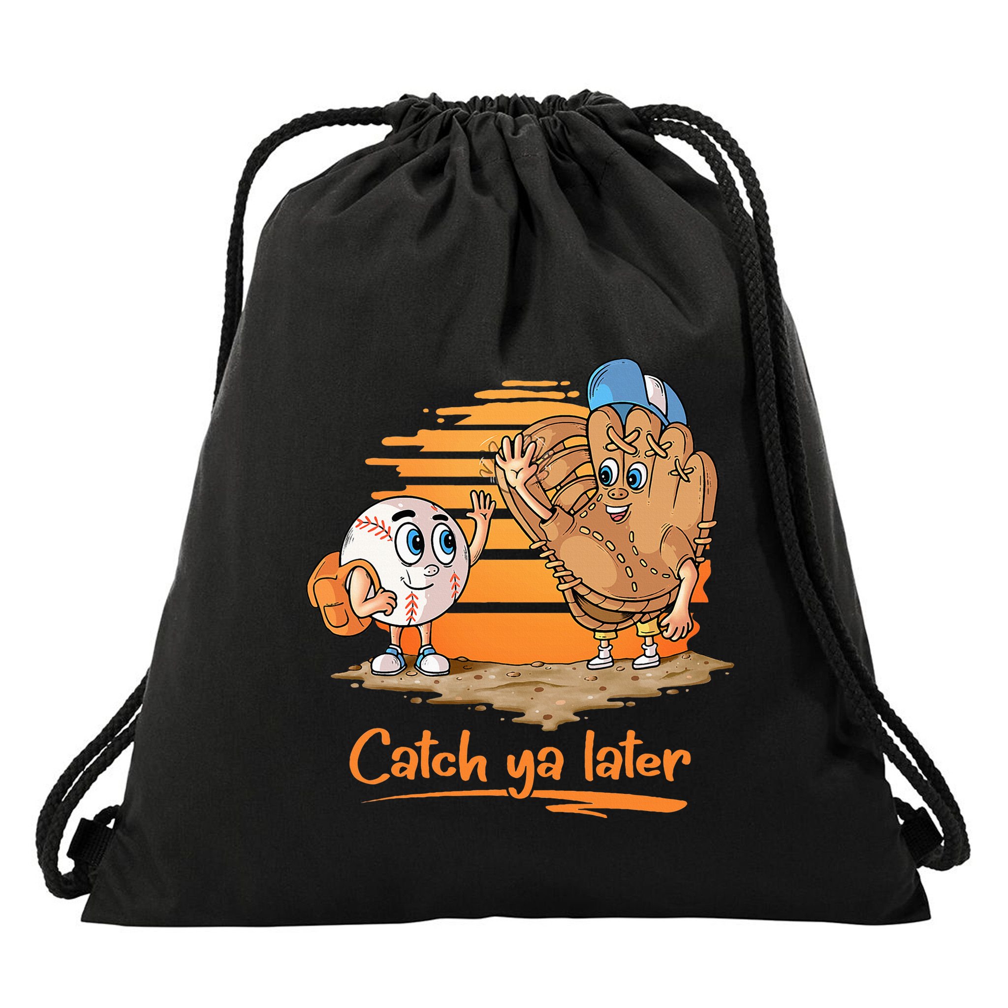 Catch Ya Later Cartoon Baseball Glove And Baseball Ball Drawstring Bag
