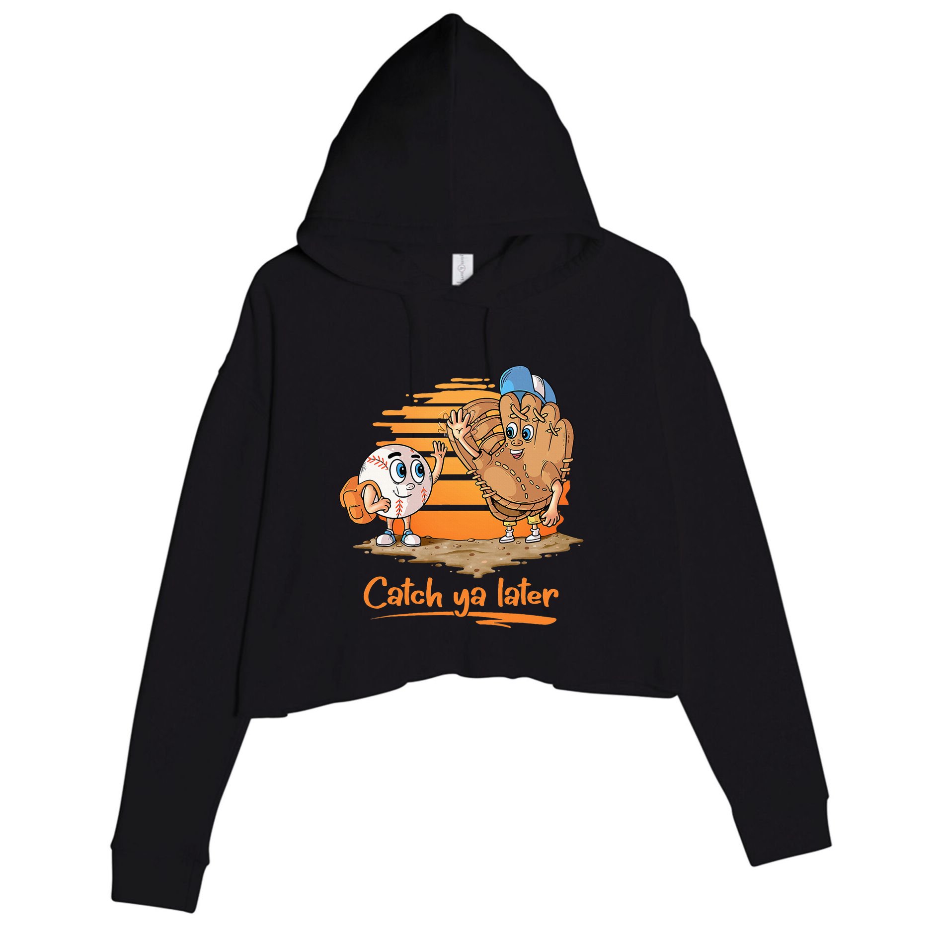 Catch Ya Later Cartoon Baseball Glove And Baseball Ball Crop Fleece Hoodie