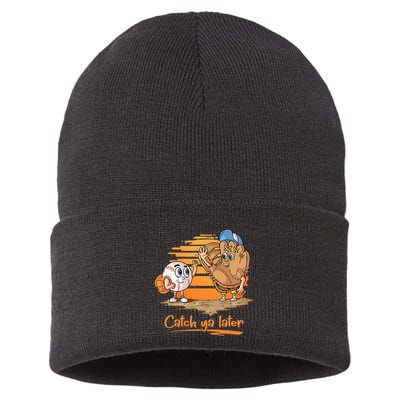 Catch Ya Later Cartoon Baseball Glove And Baseball Ball Sustainable Knit Beanie