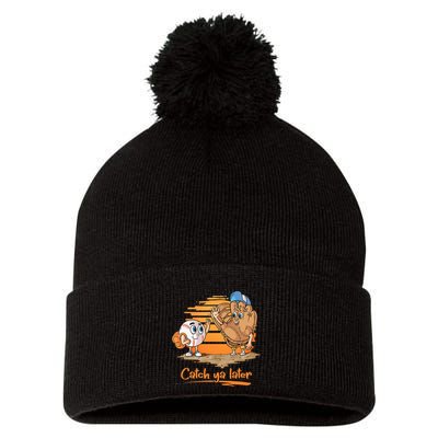 Catch Ya Later Cartoon Baseball Glove And Baseball Ball Pom Pom 12in Knit Beanie