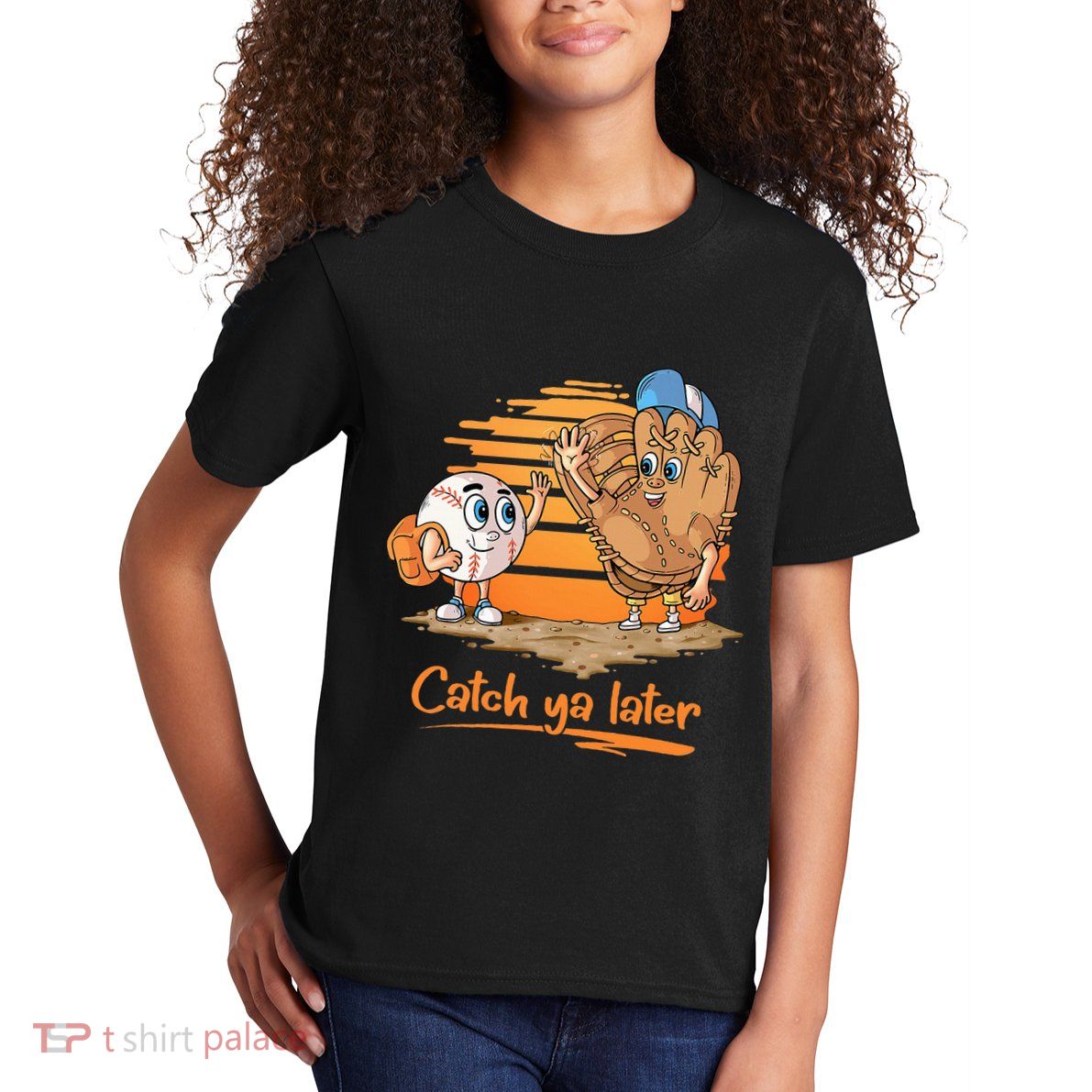 Catch Ya Later Cartoon Baseball Glove And Baseball Ball Kids T-Shirt