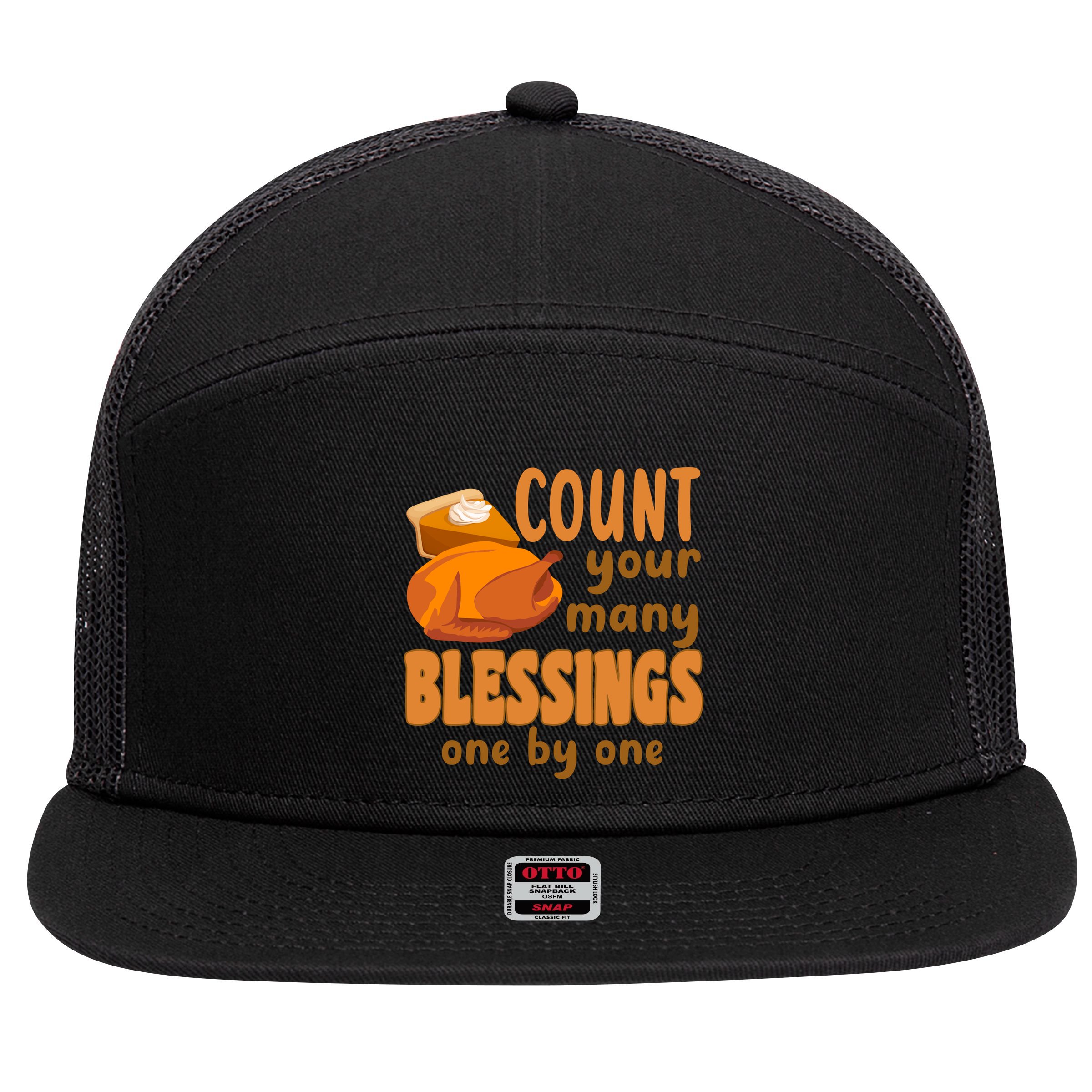 Count Your Many Blessings One By One Thanksgiving 7 Panel Mesh Trucker Snapback Hat