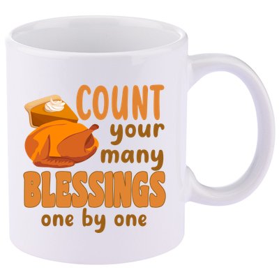 Count Your Many Blessings One By One Thanksgiving 11oz C Handle Ceramic Mug