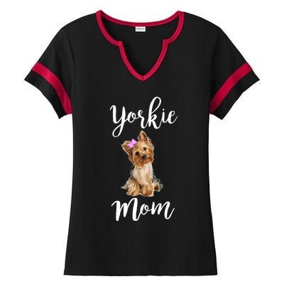 Cute Yorkie Mom Dog Apparel Gift Ladies Halftime Notch Neck Tee