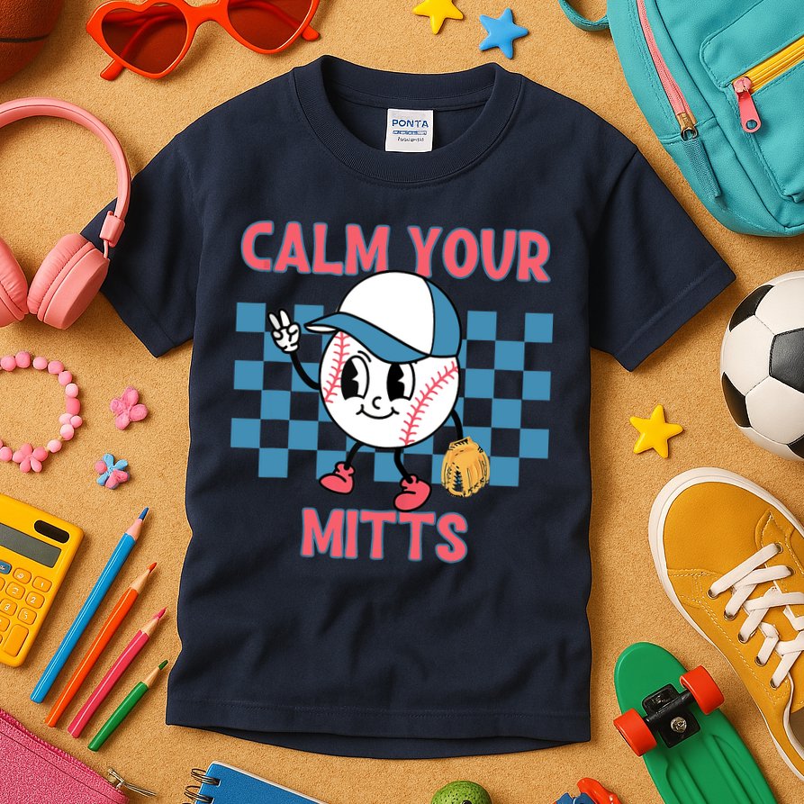 Calm Your Mitts Baseball Player Baseball Game Sports Lover Kids T-Shirt