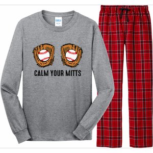 Calm Your Mitts Funny Baseball Player Game Day Sports Lover Long Sleeve Pajama Set