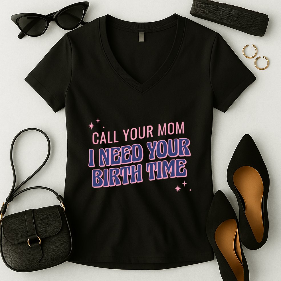 Call Your Mom I Need Your Birth Time Funny Zodiac Women's V-Neck T-Shirt