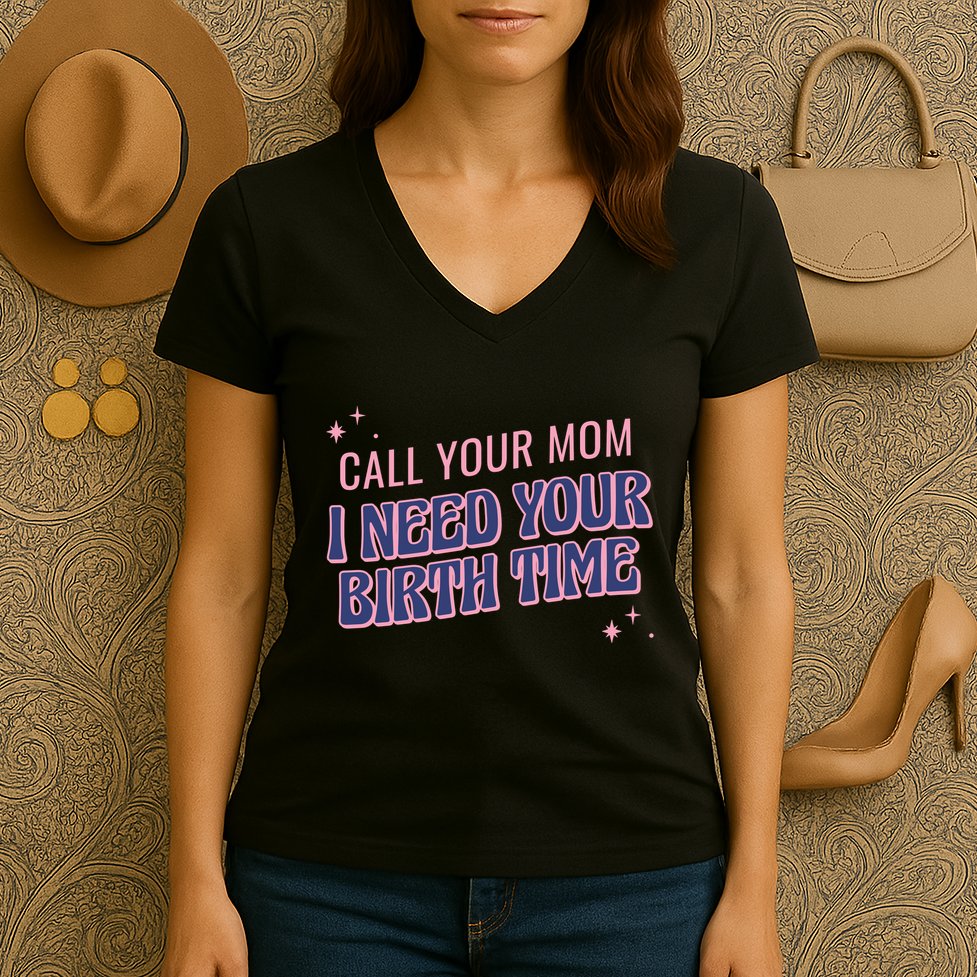 Call Your Mom I Need Your Birth Time Funny Zodiac Women's V-Neck T-Shirt