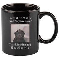 Cat You Only Live Once Thank Fucking God Japanese 11oz C Handle Ceramic Mug