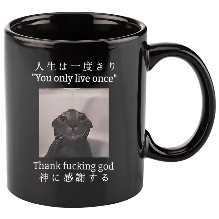 Cat You Only Live Once Thank Fucking God Japanese 11oz C Handle Ceramic Mug