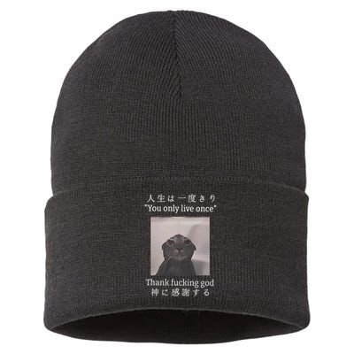 Cat You Only Live Once Thank Fucking God Japanese Sustainable Knit Beanie