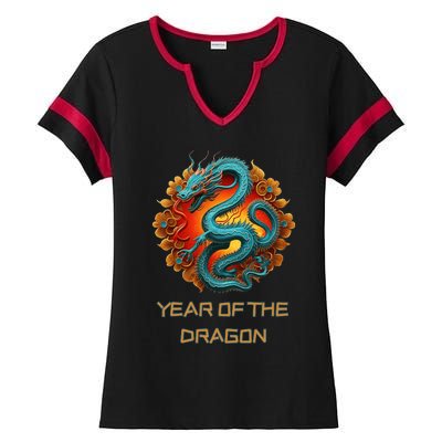 Chinese Year Of The Dragon 2024 Lunar New Year Ladies Halftime Notch Neck Tee