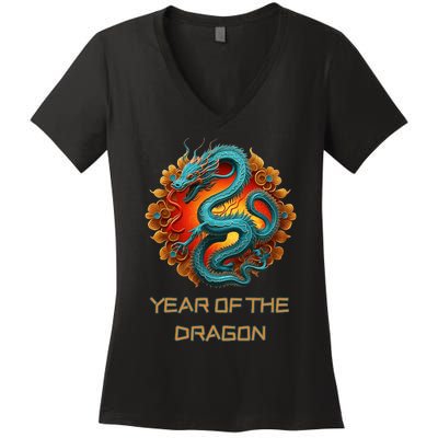 Chinese Year Of The Dragon 2024 Lunar New Year Women's V-Neck T-Shirt