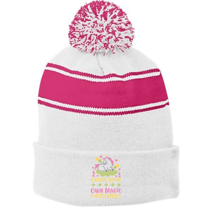 CREATE YOUR OWN MAGIC Stripe Pom Pom Beanie