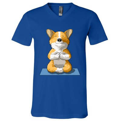 Corgi Yoga Pose Dog Pembroke Welsh Corgi Lovers Owners Gift Funny Gift V-Neck T-Shirt