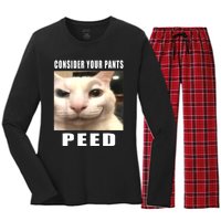 Consider Your Pants Peed Silly Cat Meme Women's Long Sleeve Flannel Pajama Set 