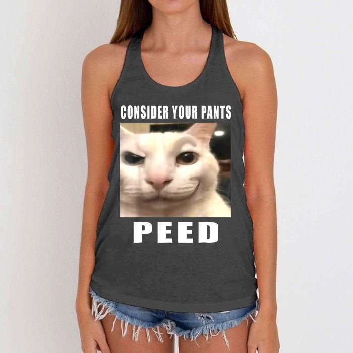 Consider Your Pants Peed Silly Cat Meme Women's Knotted Racerback Tank