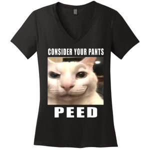 Consider Your Pants Peed Silly Cat Meme Women's V-Neck T-Shirt